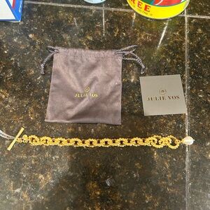 Julie Vos Gold Toggle Link Bracelet with Pearl Accent Timeless Design